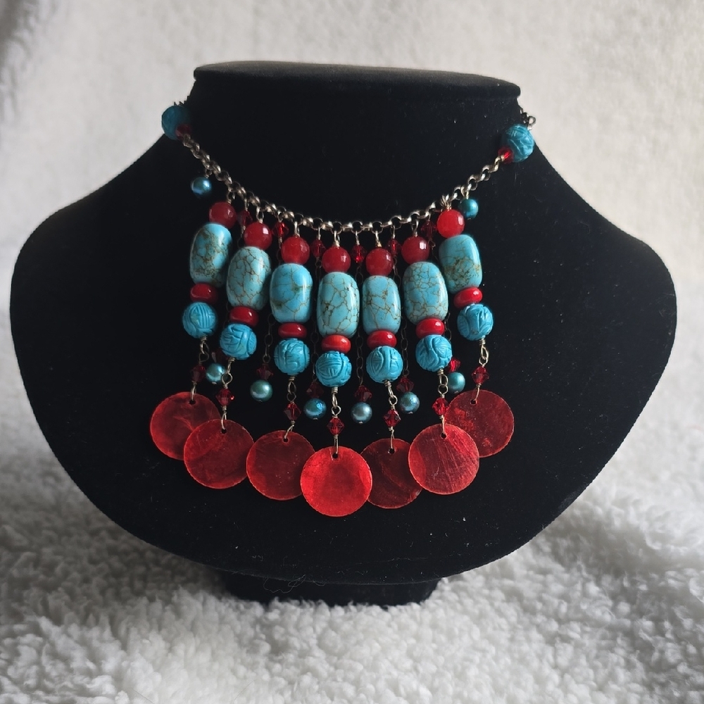Handmade. Sterling Silver Genuine Turquois, Coral, Pearl And Swarovski Crystal